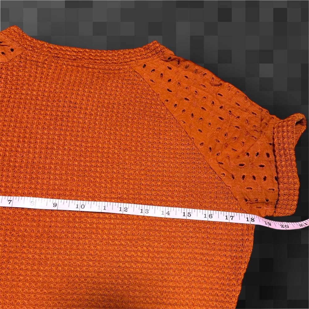 Orange Textured Waffle Knit Women's Top - Picture 3 of 6